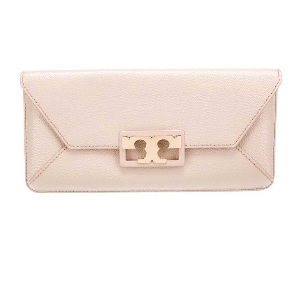 Tory Burch Cream Clutch with Gold Hardware